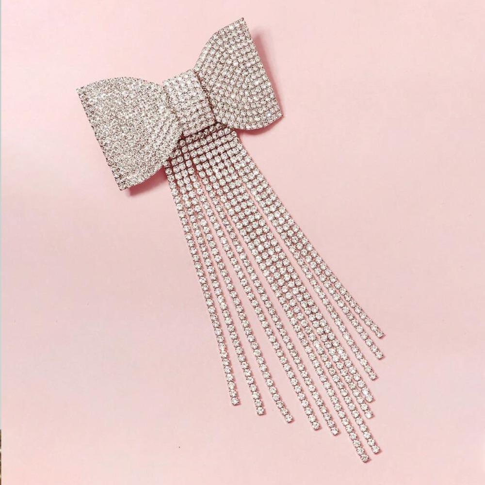 Temperament Long Tassel Rhinestone Hairpin Rhinestone Bow Hair Clip Fashion Hair Accessories  Women