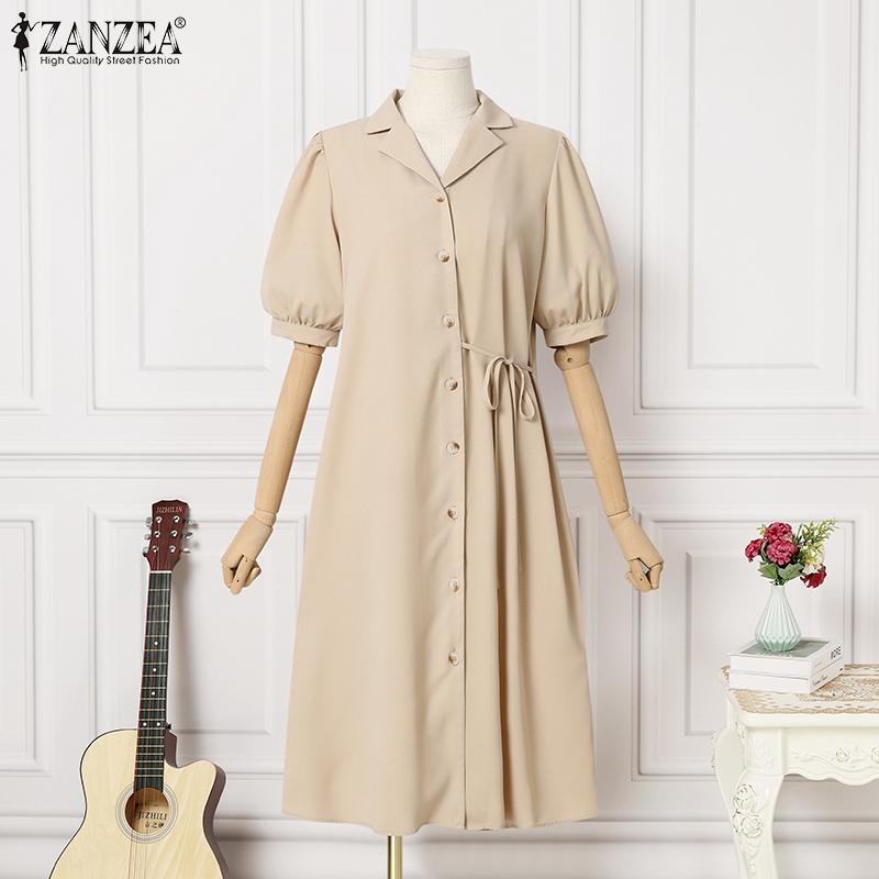 

ZANZEA Женское повседневное свободное летнее платье с зубчатыми лацканами и половиной рукавов