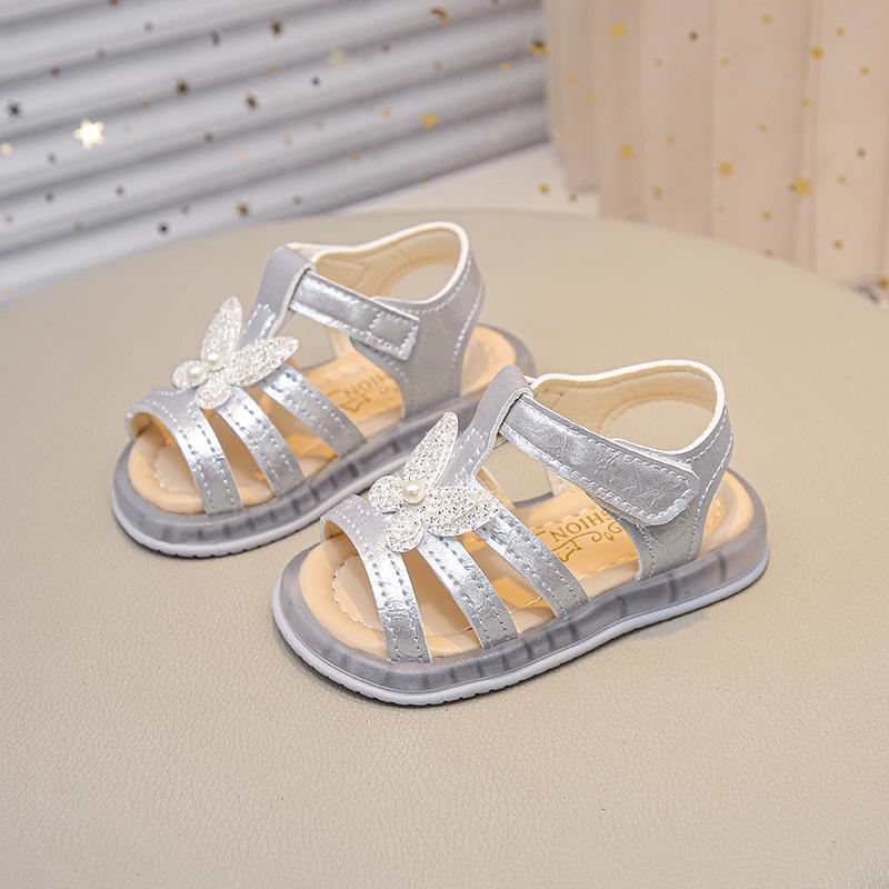 Butterfly Pearl Girls  Summer Sandals – Non-slip Toddler & Baby Princess Beach Shoes 18 серебряный