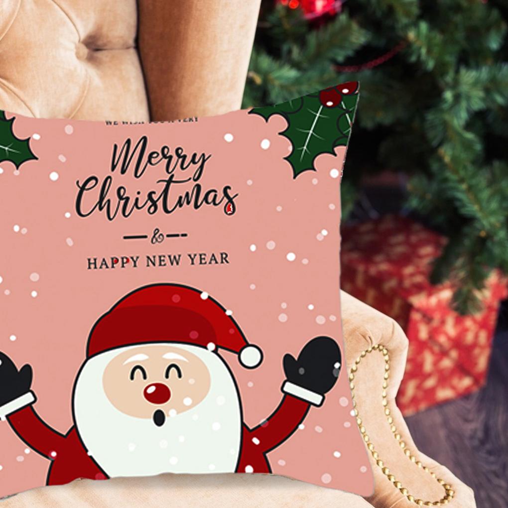 Throw Pillow Cover Christmas Elements Printing Pillowcase Decoration Polyester Washable Sofa Pillowslip