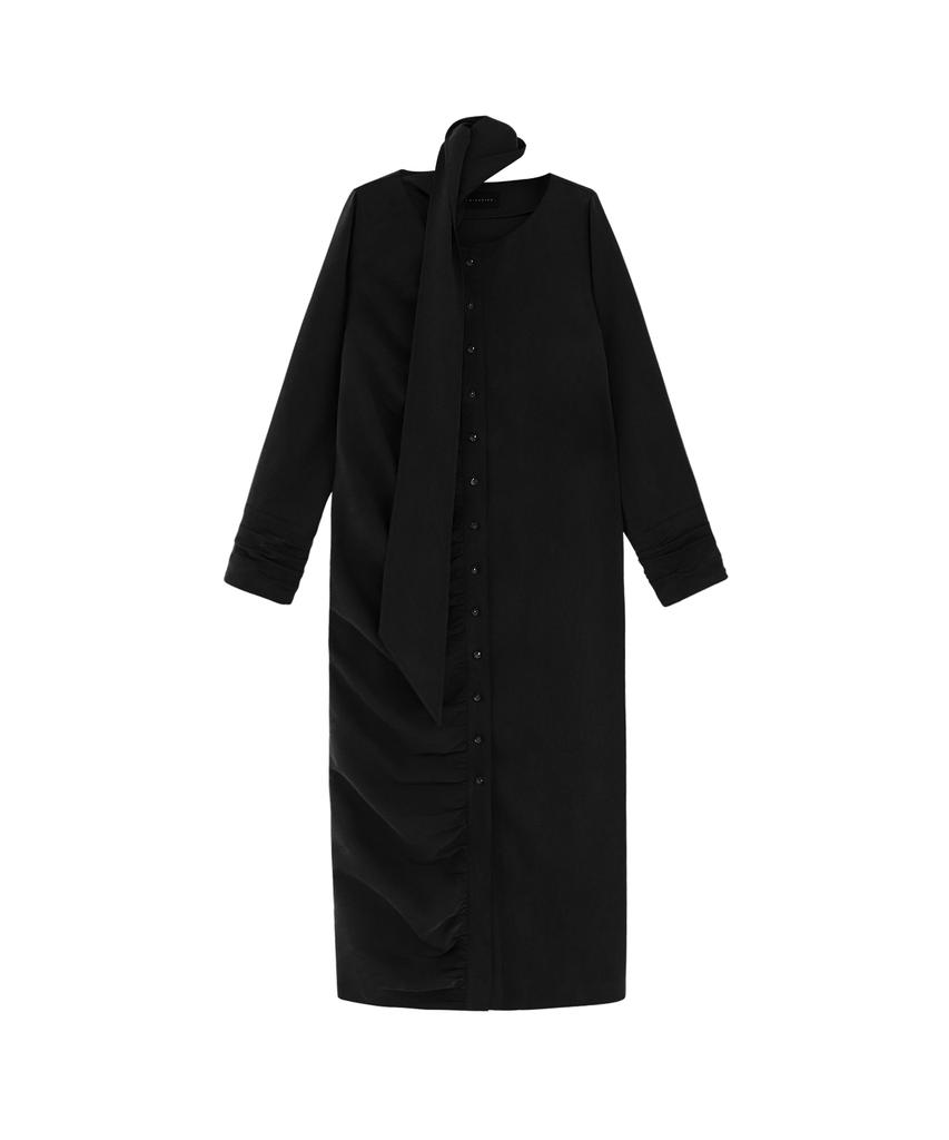 Teulimingbeodeu Scarf Shirring Long One-Piece [ Black ]