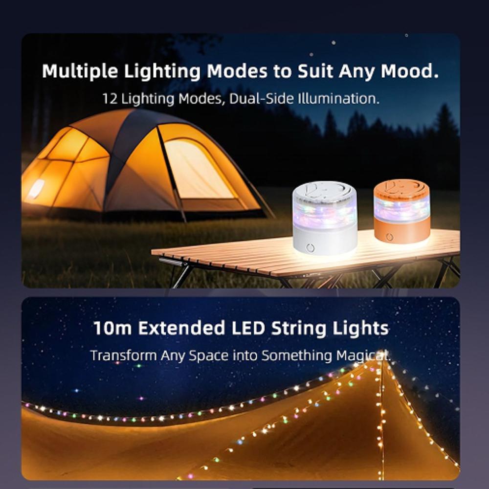 USB Rechargeable Camping Lamp with String Lights Rechargeable Retractable Waterproof Indoor/Outdoor Portable Lamp Suitable for Camping