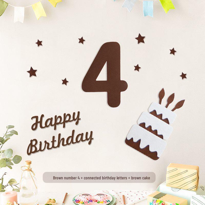 Minimalist Mori-Style Felt Happy Birthday Cake Wall Sticker for Baby's 1st Birthday Photo Props.