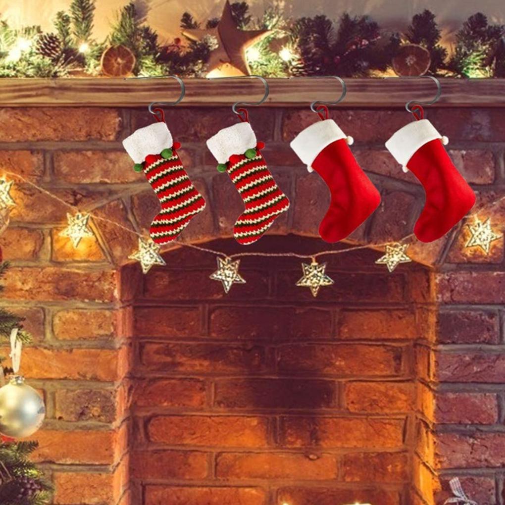 Christmas Fireplace Hook Metal Hanging Atmospheres Xmas Wreath Sock Hanger Holiday Plated Hooking Rack Stocking Clip