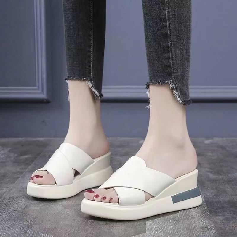 

Туфли с открытым носком Женские повседневные на толстой подошве на танкетке Туфли-шлепанцы на высоком каблуке 40 бежевый