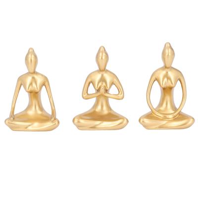 3PCS Girl Statues Meditation Posture Figurines Golden Color Abstract Ornaments for Home Living Room