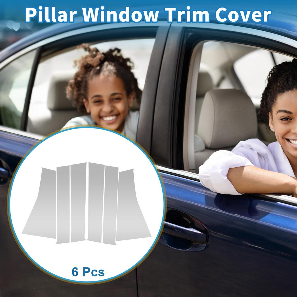 ABSOPRO Door Pillar Window Trim Stickers for Pillar Door Outer Exterior Covers for Mitsubishi Pajero Silver Tone Anti-Scratch Posts, 2016-2023,