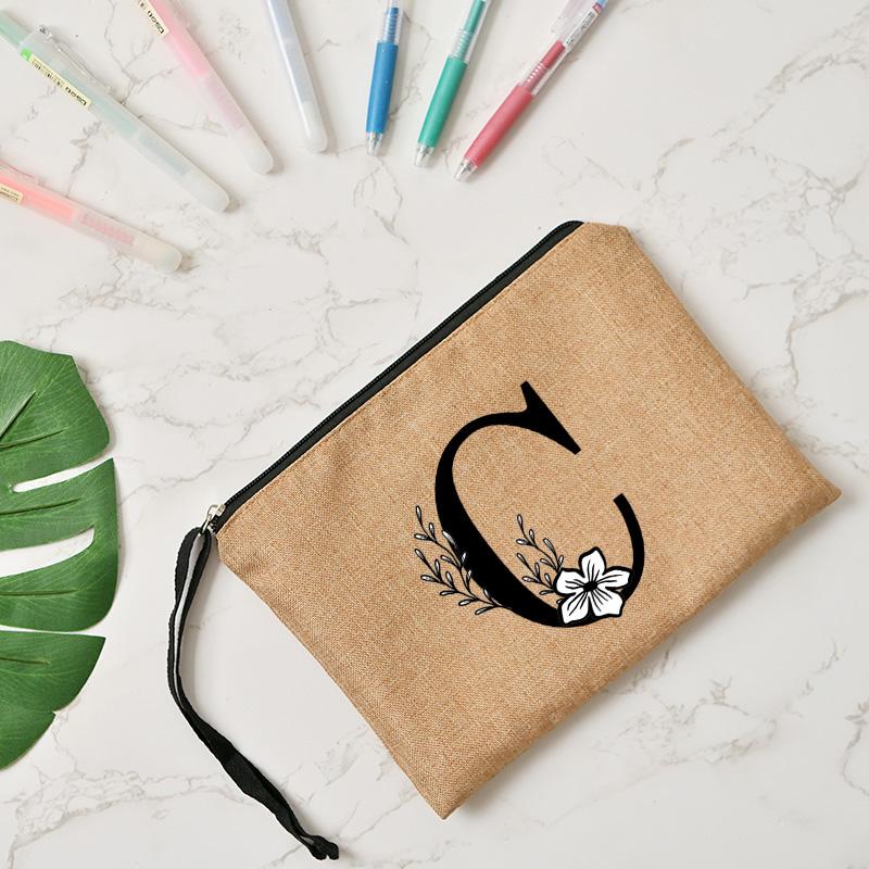 Fashion Letter Print Women Cosmetic Gift Bag Linen Zipper Pouch Travel Tote Storage Pouch Makeup Bag Classic Organizer Bag