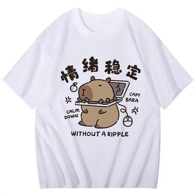 Funny Capybara Printed T Shirt Men Women Vintage Summer Short Sleeve T-shirt 90s Gothic Tshirt Casual EU Size Tees Tops Clothes