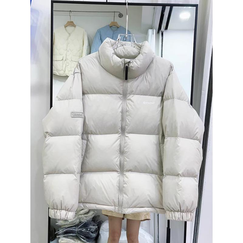 

New down jacket women s short stand-up collar thickened white duck down men s and women s couples trendy brand bread clothes winter L (140-80 kg wearable) бежевый