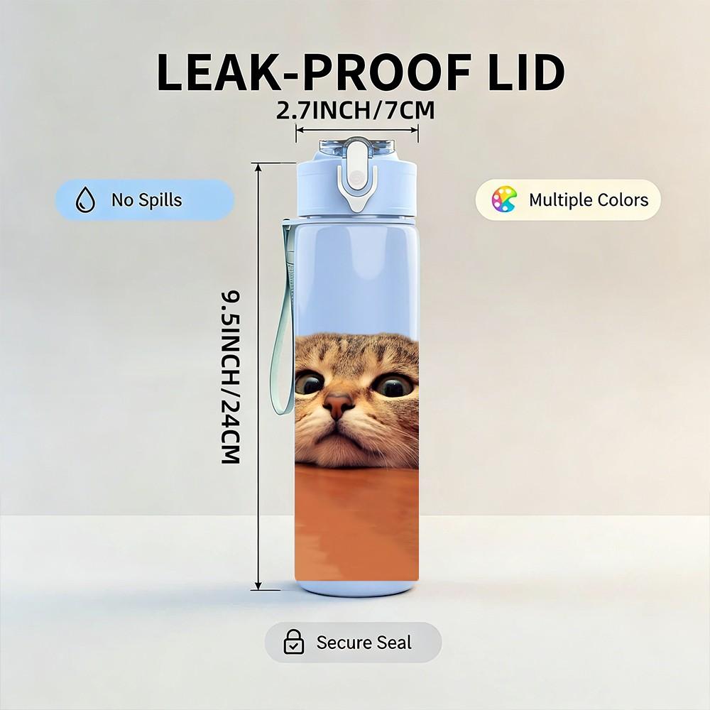 1PC Cat Peeking Out Box Cute Print 750ml Color Plastic Sports Water Bottle Leakproof Flip Straw Lid Suitable for Sports Office Home Use