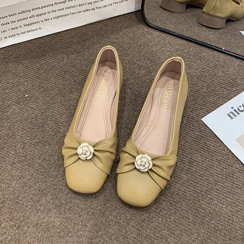 Fashion Shoes Woman Flats Modis Autumn Pearl Decorateion Low Heels Dress Boat 2024 New Fall Beading Summer Mary Janes Pearl Decorateion