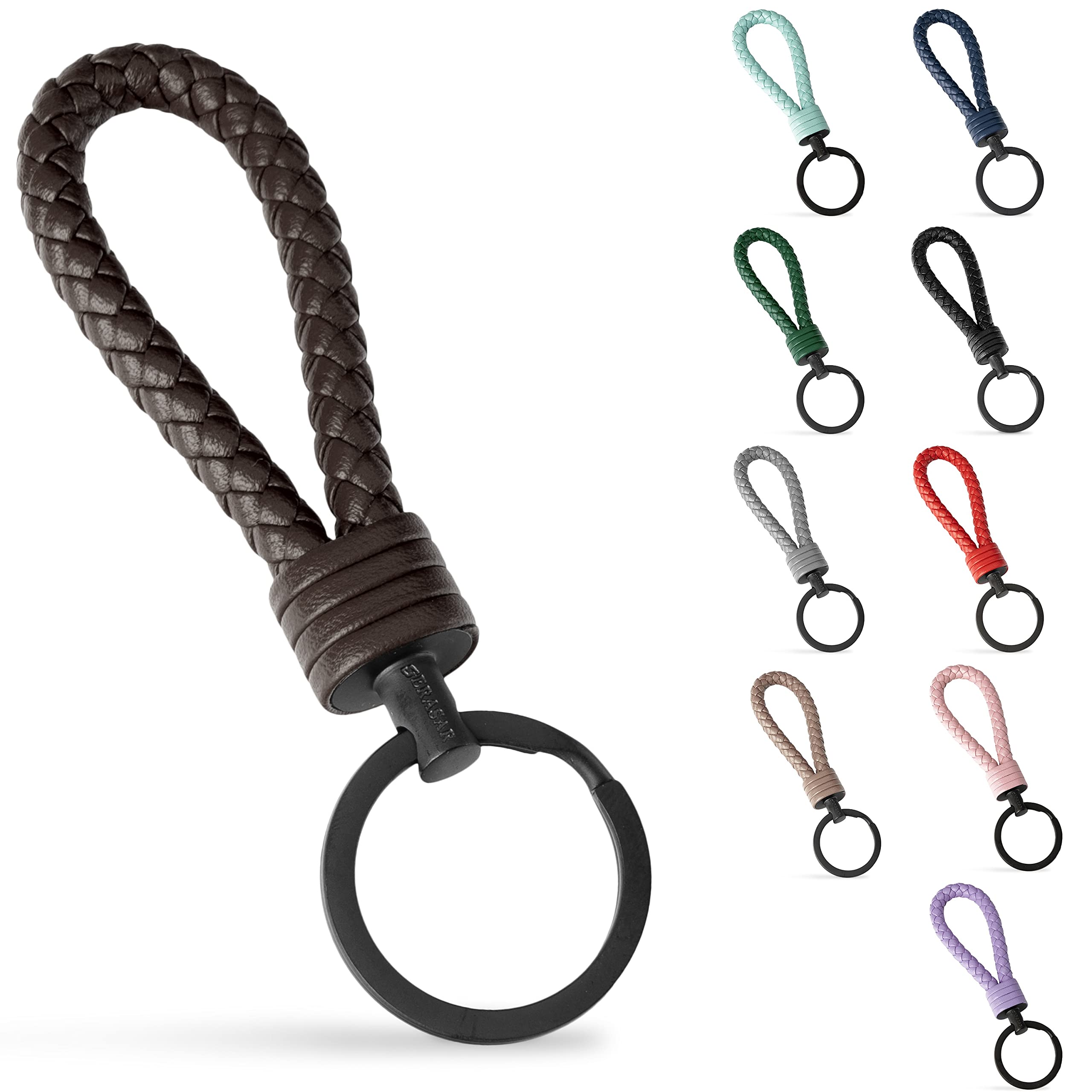 

ПУ брелок для ключей автомобиля с кольцом для ключей из нержавеющей стали, дополнительное кольцо для маленьких ключей, идеально подходит для ключей от дома, поставляется в подарочной коробке для мужчин и женщин [SERASAR] - - коричневый