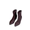 Sheepskin version~ Temperament niche suede pointed head inner height increase rear zipper thin boots short boots women's autumn and winter cowboy boot