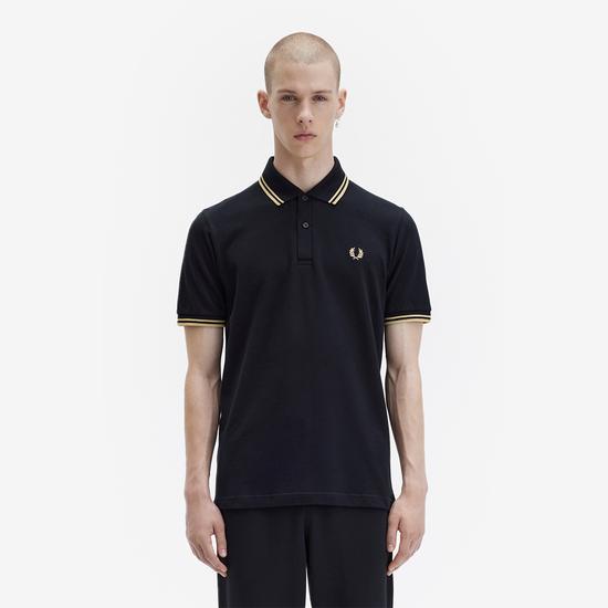 Twin Tip Fred Perry Shirt - Black/Champagne Made In England M12-157