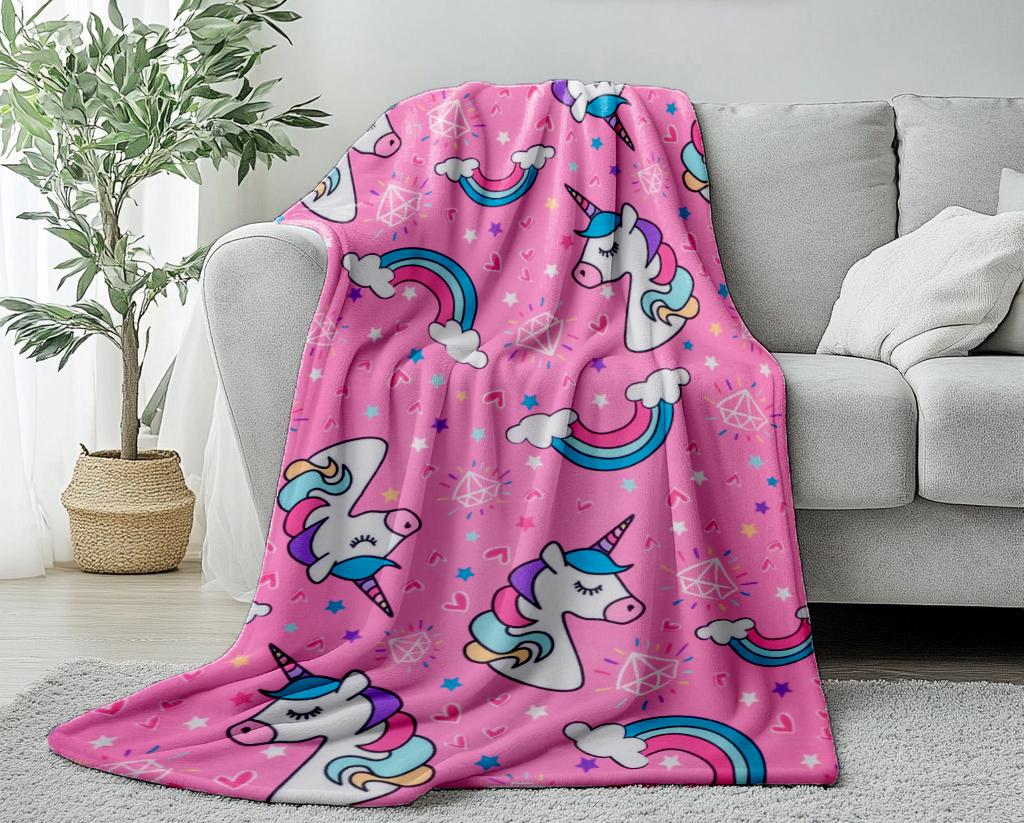 1Pc Cute Rainbow unicorn Print soft Thin Blanket Flannel Decoration Suitable for sofas bedrooms air-conditioned rooms  Gifts