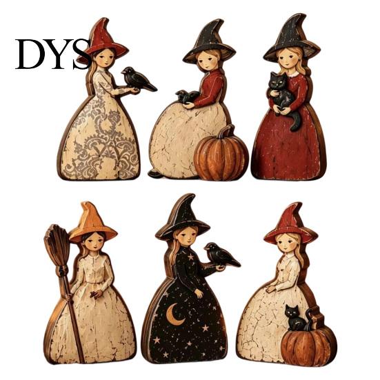 Retro Halloween Party Schreibtischdeko Holz Hexen-Ornamente, Antike Figuren, Tischdekorationen für Regale Dekoration mit Kürbisdesigns