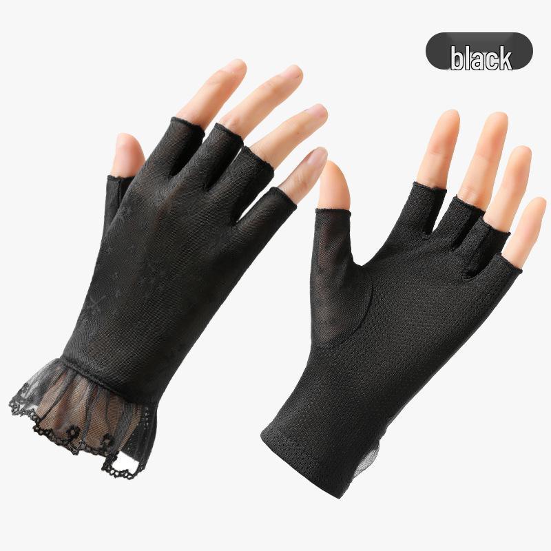 Summer Lace Half-Finger UV Protection Gloves - Breathable Sun Protection for Ladies, Driving, and Cycling.