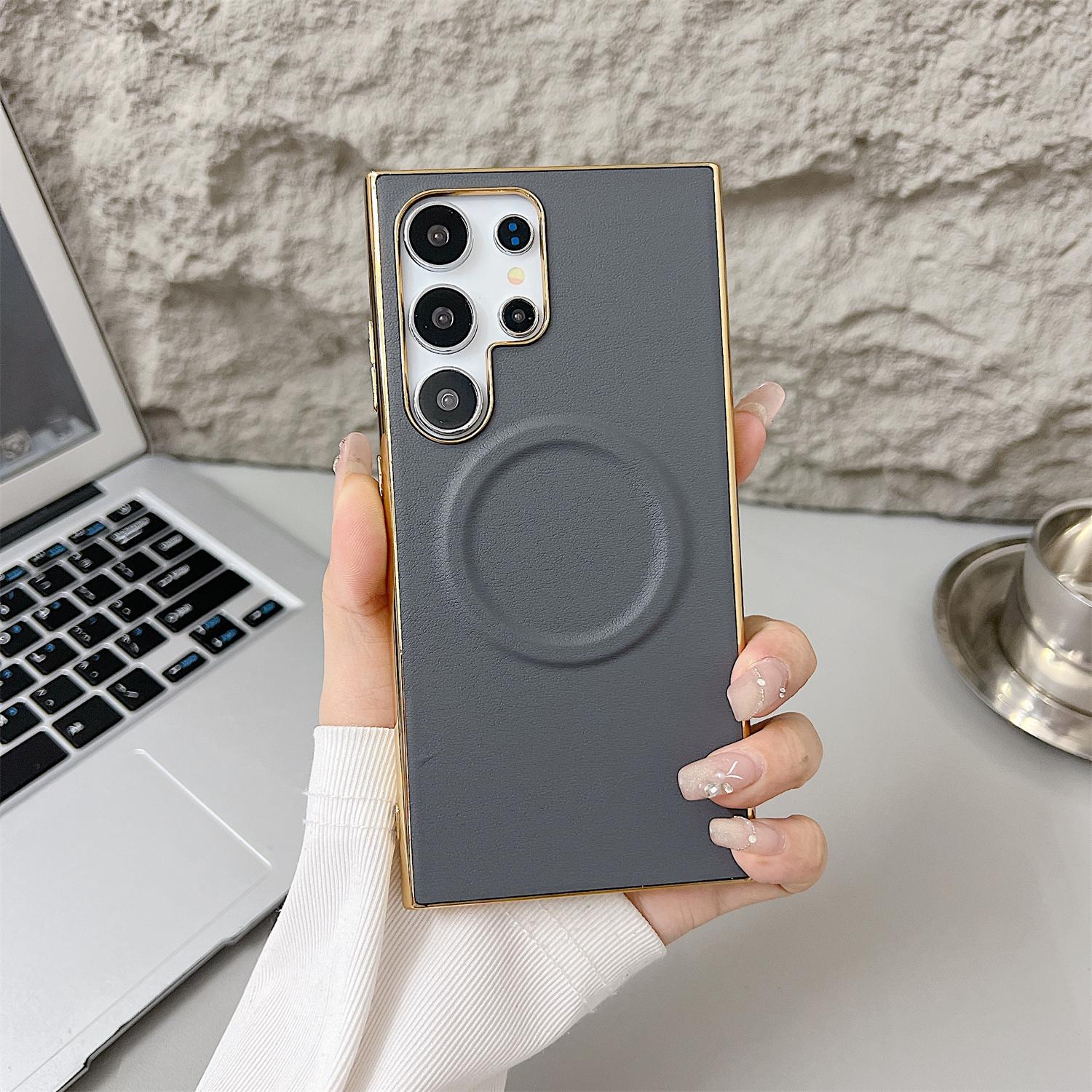 

For Samsung Galaxy S25 Ultra Magnetic Case Nappa Texture PU + TPU + PC Phone Back Cover D
