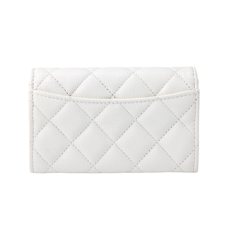 Chanel 24P Classic Double C Logo Quilted Glossy Grain Calfskin Silver Metal Card Holder Women Accessories White AP0214-B15532-10601
