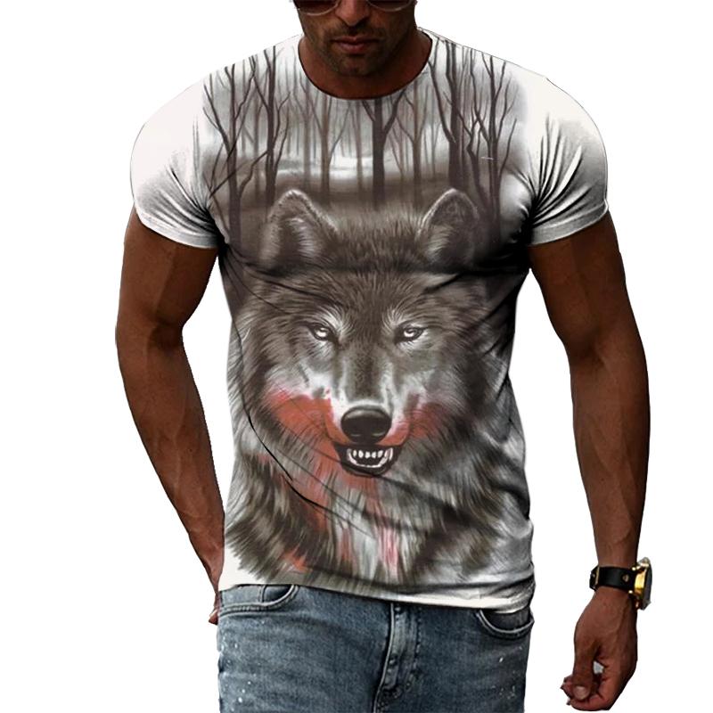 HerSight Lente Zomer Tops Mannen Plus Size Kleding Dier 3D Print T-shirt Paar Wolf Patroon Tees O Hals Korte mouw Top Ademende Man Shirts XXL