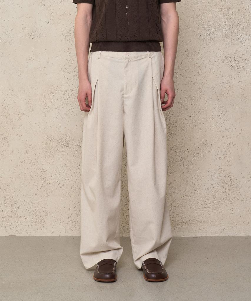 NOISE Linen Slit Elastic Waist Pants - Natural