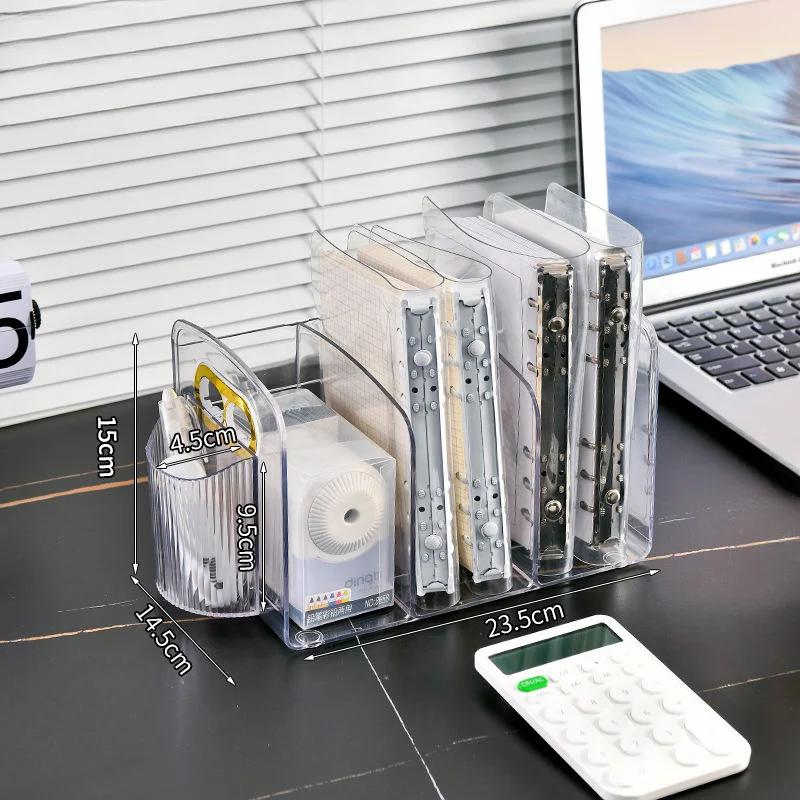 Acrylic Book Storage Rack with Box Portable Transparent Thicken Anti-slip Base Student Stationery Organizer Storage Home Items