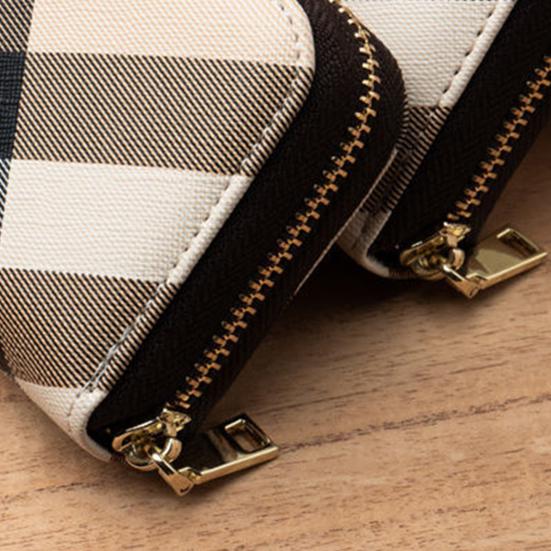 Card Holder Smooth Faux Leather Retro Style Organ Shape Geometric Pattern Multiple Card Slots for ID Drivers License Zipper