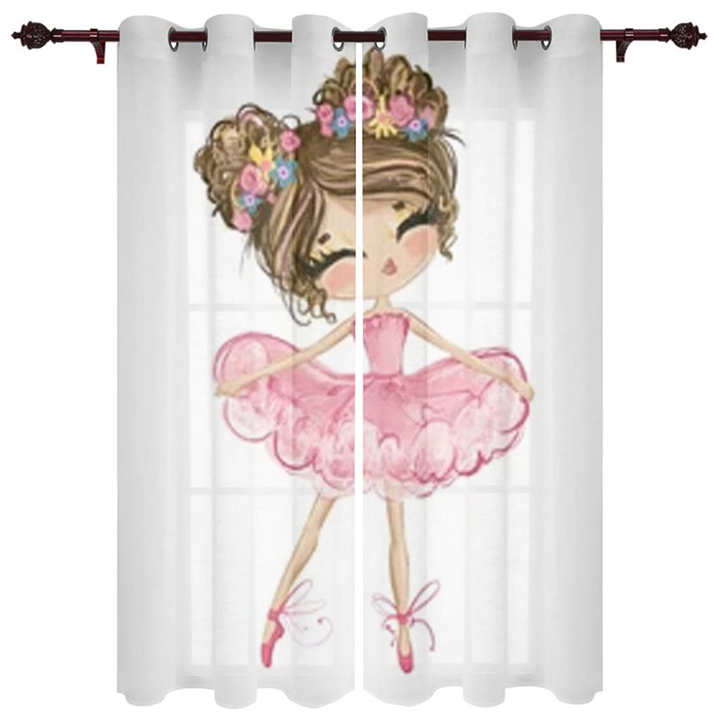 Cute Girl with Ballerina Window Curtain for Kids Room Home Blinds Curtains for LivingRoom Bedroom Drapes