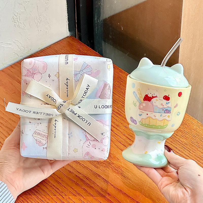 Cute Cat Goblet High Value Straw Water Cup Girls Birthday Gift Souvenir Practical Gift Box