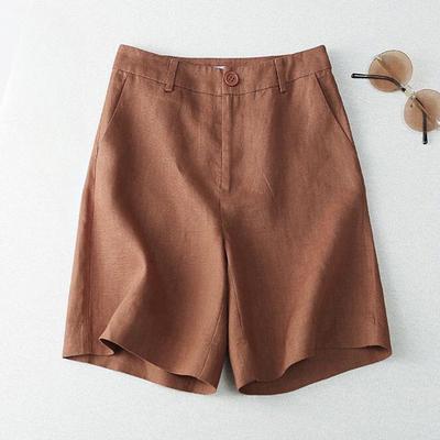 Damen Baumwoll- und Leinen-Shorts Damen Hochtaillierte Lässige Weitbein-Hose Leinenhose