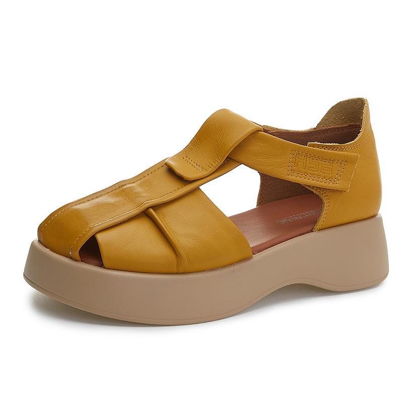 2025 summer new wear-resistant first-layer leather casual sandals women's tide European station platform sports Roman sandals women