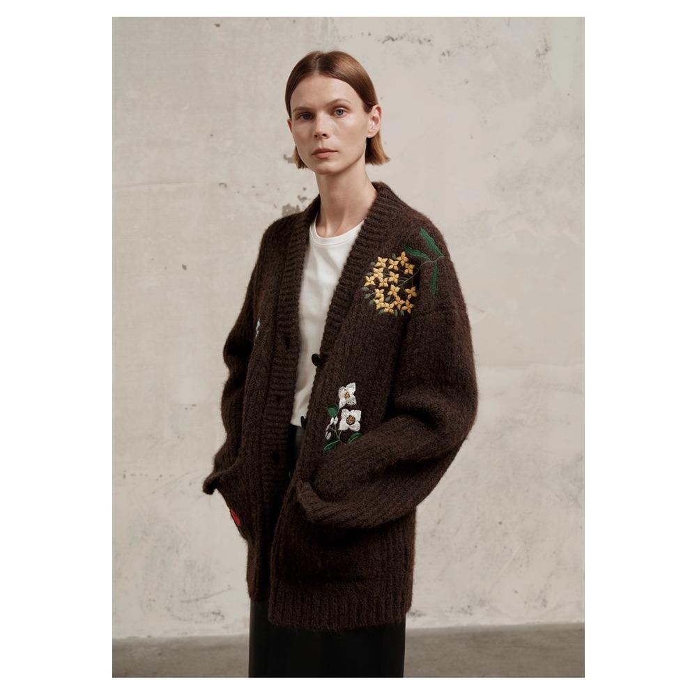 DIMANAF 2025 Plus Size Autumn Sweaters Coat Cardigan Pockets Women Pattern Printing Buttons Sweaters Knitting Loose Sweater