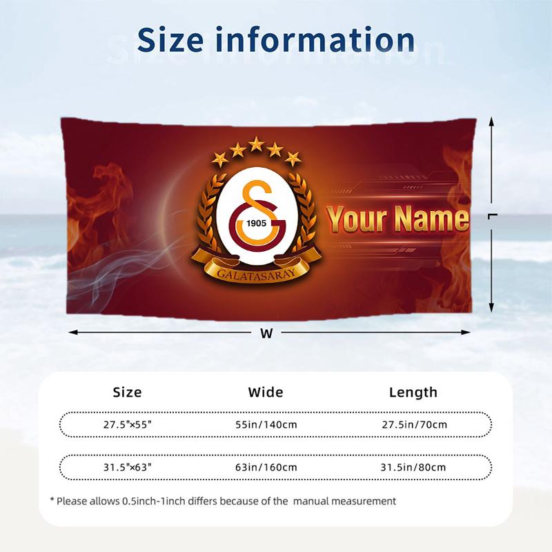 Custom Text Beach Towel, Soft Absorbent Swimming Multi-use TowelGalatasaray FC