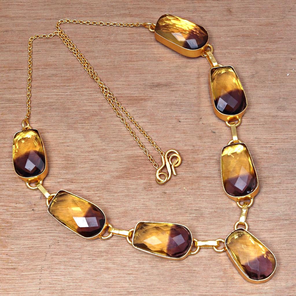 Necklace Bio-Tourmaline Quartz 14 Ct Gold Plated Jewelry 18-20''