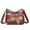 Borsa a tracolla multistrato con decorazione a quadri a blocchi di colore, grande capacità, per uso quotidiano, per donna, vintage
