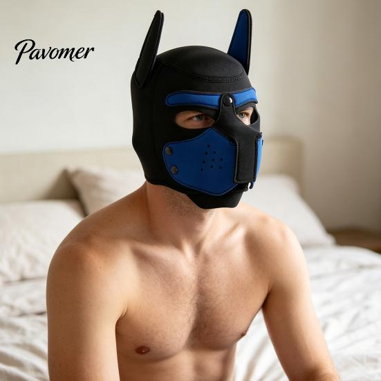 Soft Elastic Cosplay Mask Full Head Dog for Adult Role Play, Neoprene Animal Breathable Pet Party with Removable Mouth And Foldable Ears, Puppy