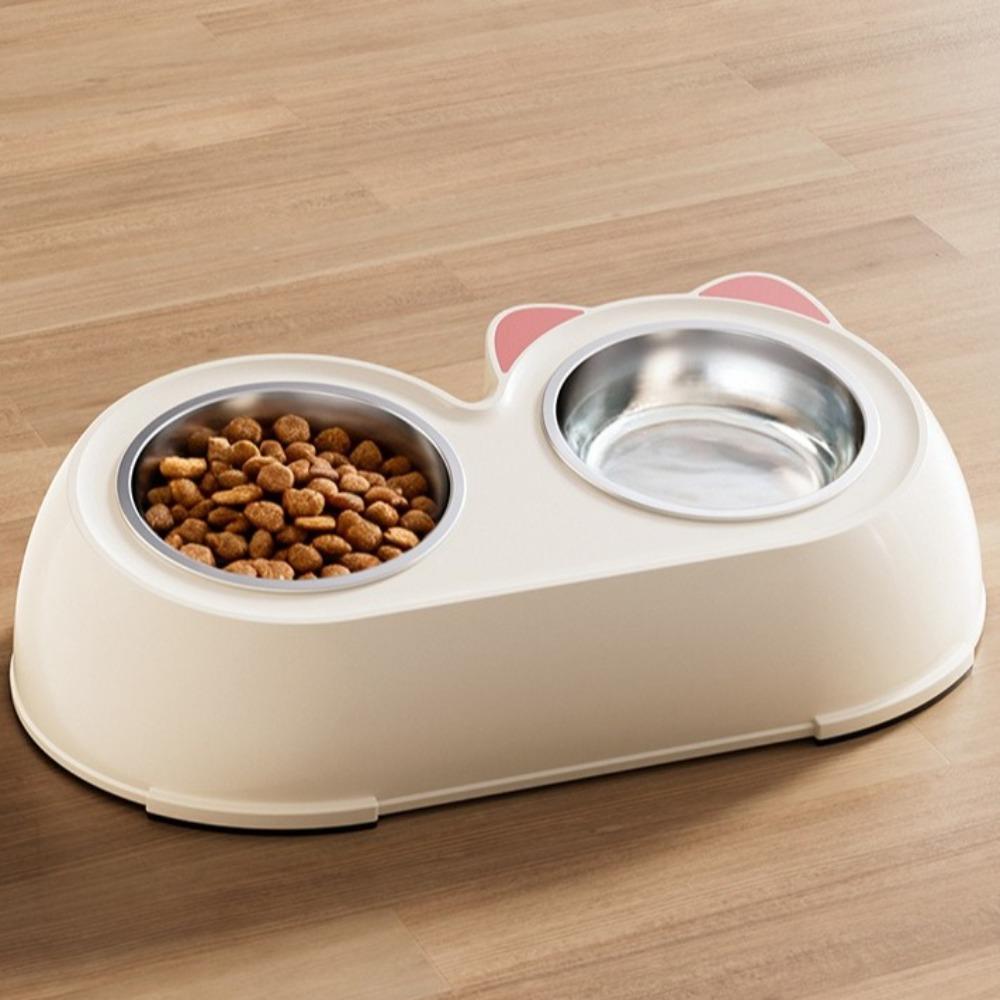 Plastic Cat Food Water Bowls Stainless Steel Pet Water Feeder Practical Pet Double Bowls  Pet Food