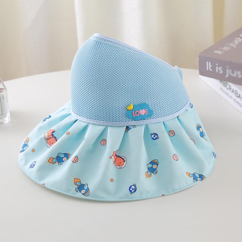 Children'S Sun Hat Summer Sun Protection Empty Top Hat Knitted Splicing Big Edge Hat Cute Dinosaur Spaceship Adjustable