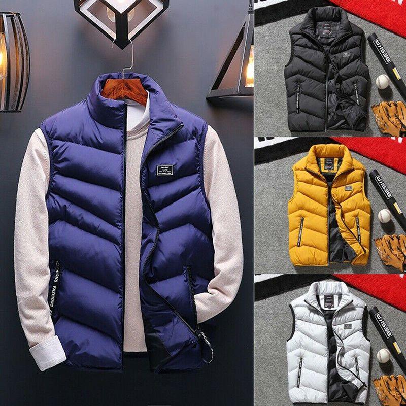 Fashionable Mens Quilted Coat Vest Waistcoat Parka With Solid Pattern And Regular Fit