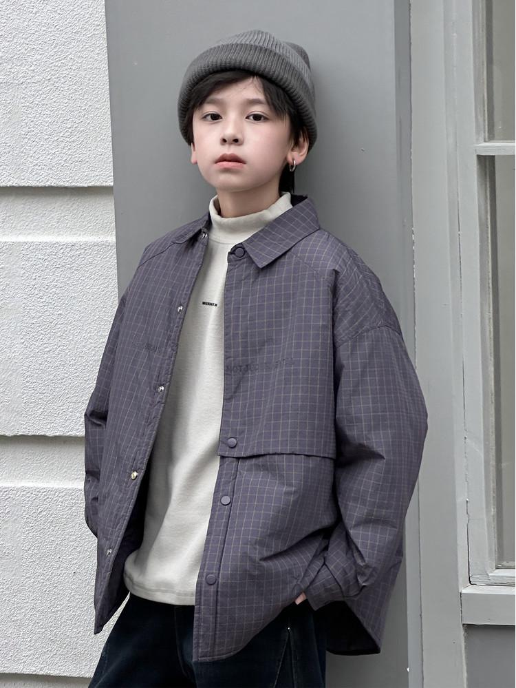 Jungen Herbst/Winter 2025 Karierte Langarmjacke - Dicke, trendige, lässige Hemdjacke für Kinder