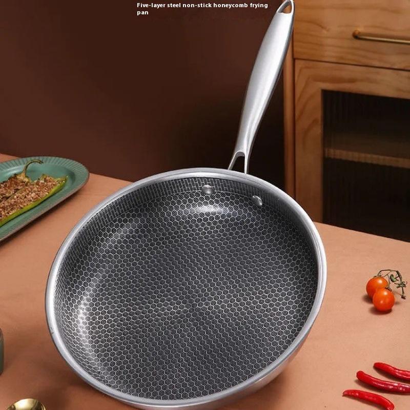 

Triple Layer Stainless Steel Honeycomb Nonstick Frying Pan Deep Cookware for Versatile Use светло-серый