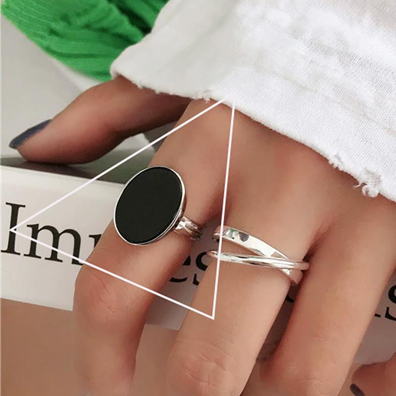 925 Silver Rings INS Fashion Hip Hop Vintage Couples Adjustable Jewelry Hollow Lines Punk Thai Silver Party