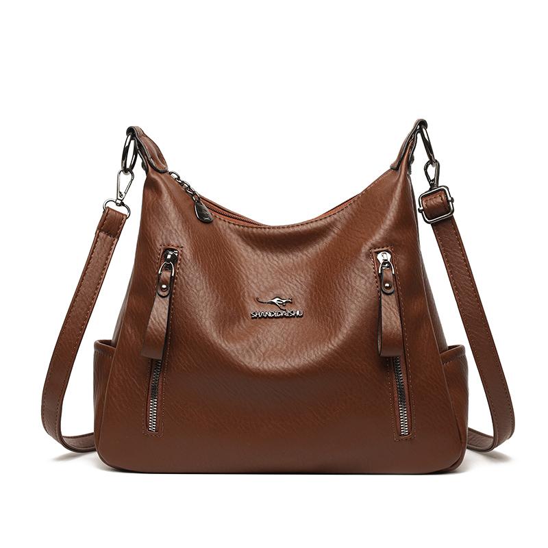 

Multiple Pockets and Large Capacity Women Retro Crossbody Bag PU Leather Versatile Satchel Bag Detachable Strap Handbag Female коричневий