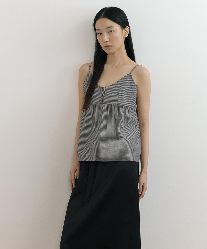 Lingseoul Stripe Button Sleeveless-Black