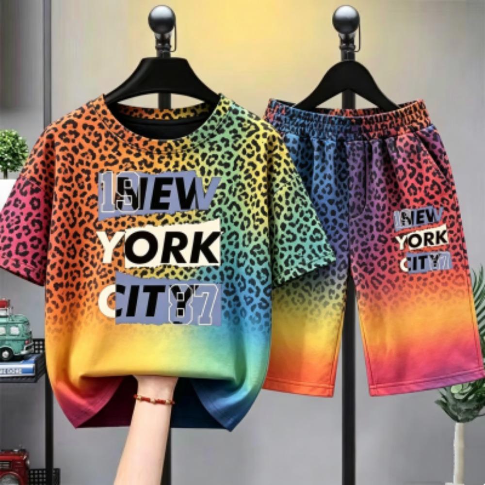 Leopard Zebra Farbe Buchstabenbedrucktes Herren T-Shirt und Shorts 2-teiliges Set Sommer Haus Außen Lässiges Outfit für Herren und Damen T-Shirt Set