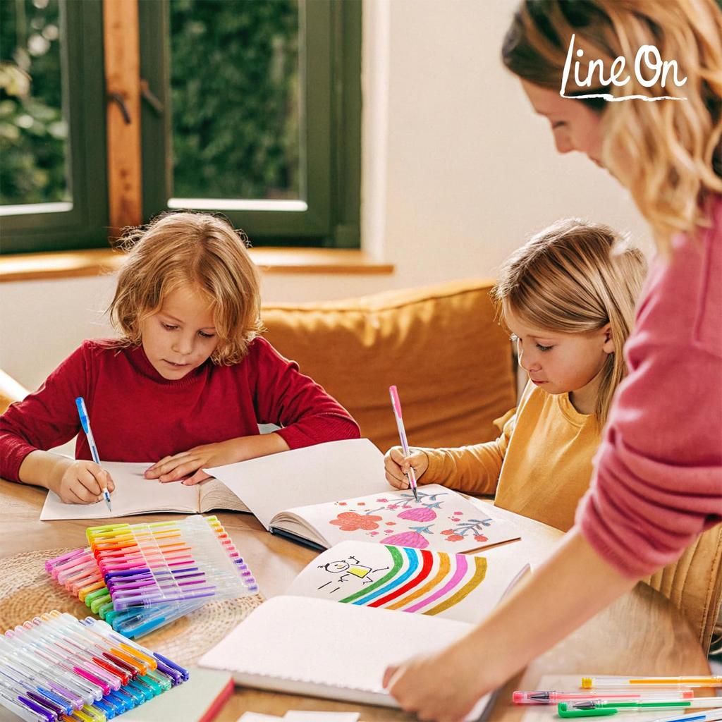 Lineon Gel Ballpoint Color Set of 108 Colored Ballpoint Gel For Adult Coloring Glitter For School Entrance Transparent Case Included Pens, Pens,