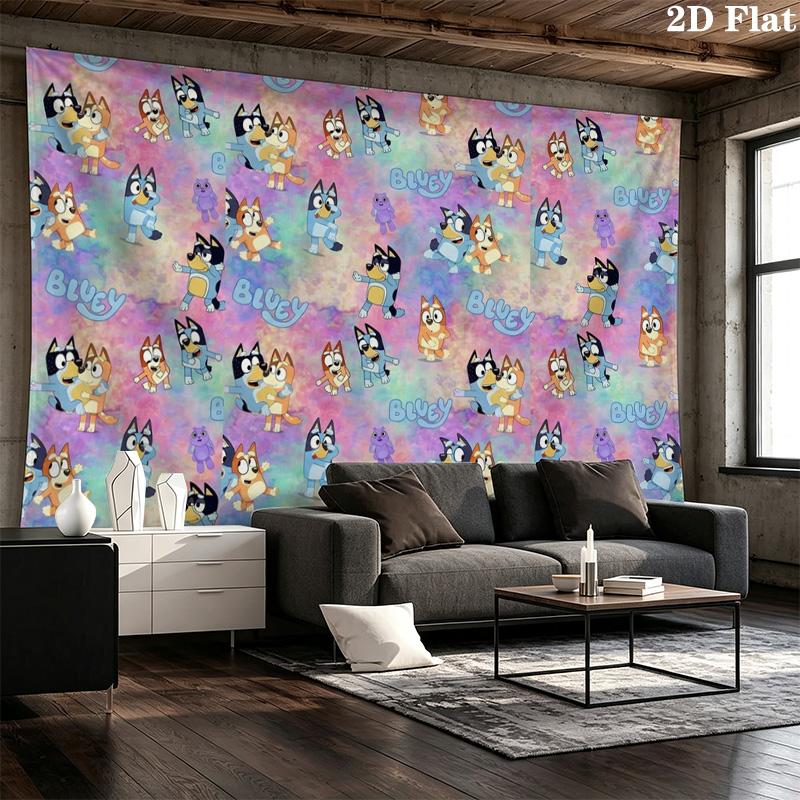 Bluey Wall Tapestry Aesthetic Wall Hanging Printed Fabric Blanket Decorative Tapestries for Bedroom Living Room Home Decor