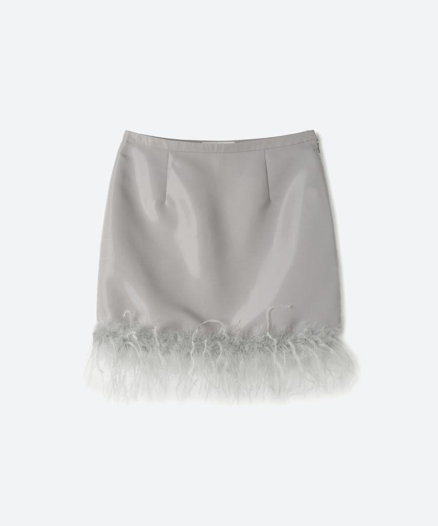 Moon Sun Ostrich Hair Mini Skirt / Silver