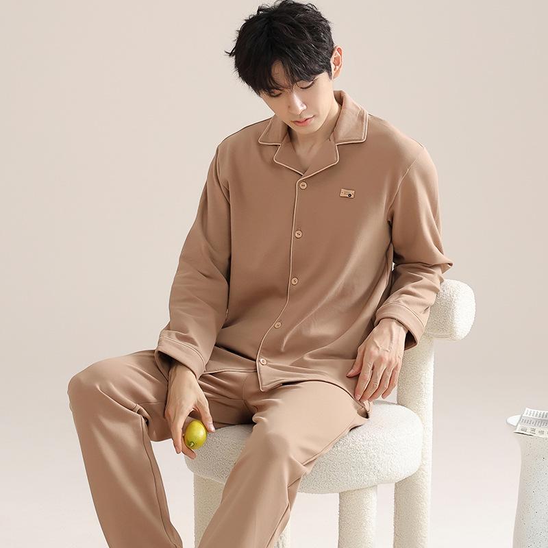 

Чоловічий кардиган з довгим рукавом з 100% чистої бавовни з лацканами та набір піжами - Домашній одяг у корейському стилі з двох предметів з повністю бавовни 3XL (recommended 82.5-100 kg)